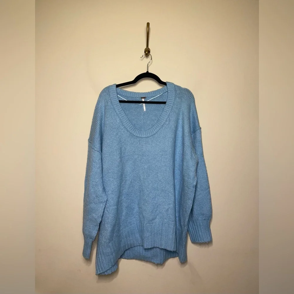 Free People Brookside Long Sleeve Tunic Sweater in Light Blue
